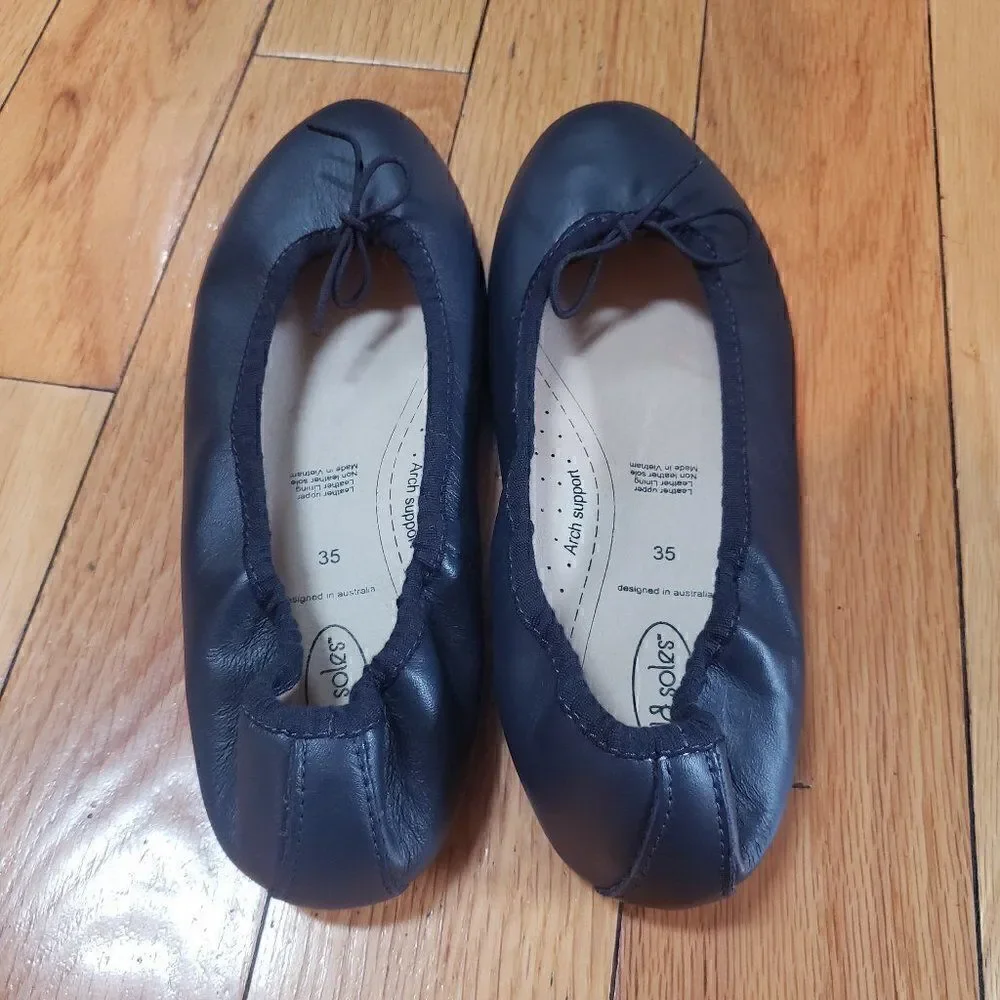 Old Soles Girls Ballet Flats Australia Leather Navy Blue EU 35 US 3.5 Womens 5.5